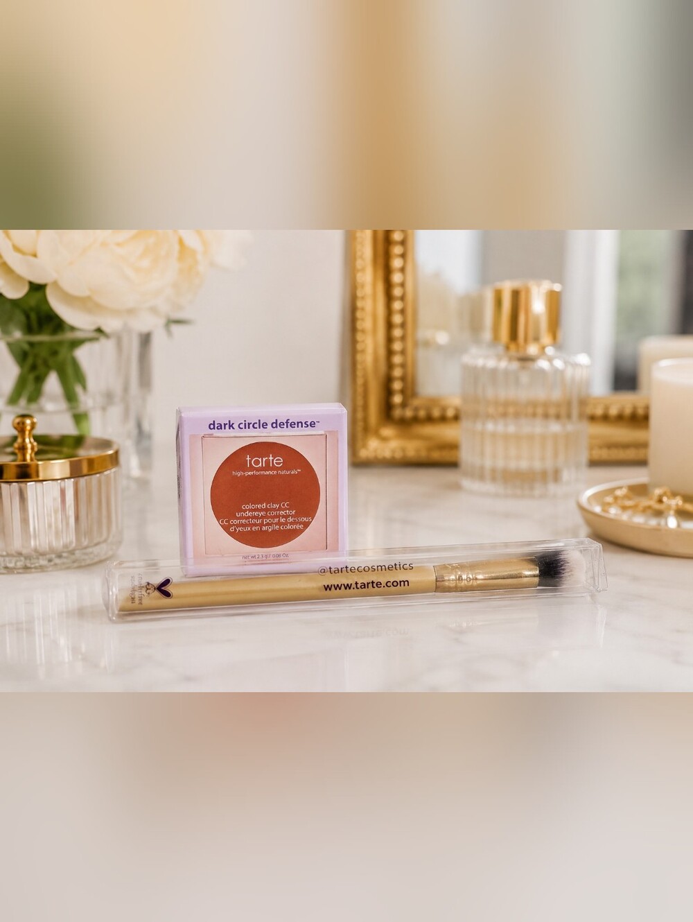 Tarte Dark Circle Defense Colored Clay CC Undereye Corrector + Brush Set New